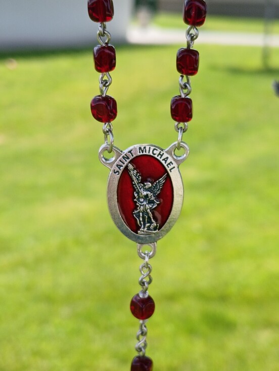 Hand Crafted Other - Saint Michael Red Bead Rosary Necklace